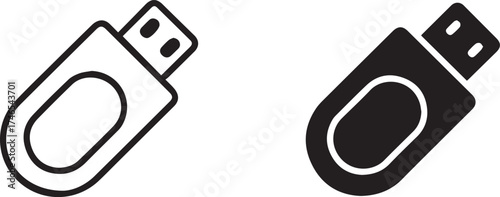 Vector art of two usb flash drives, one in outline style