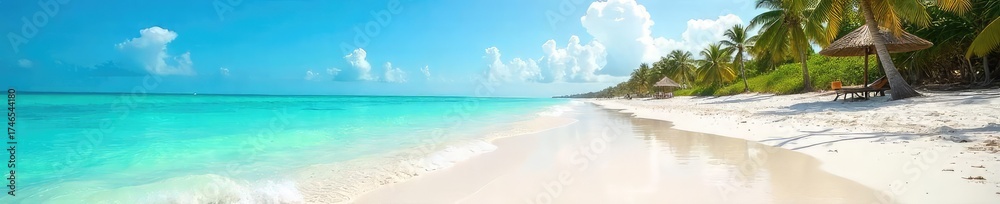 Fototapeta premium Sun-drenched Miami Beach sand, fine and white, stretches to the turquoise ocean Perfect for beach holidays, relaxation, and summer vibes Ideal for travel and tourism brochures , texture, beach