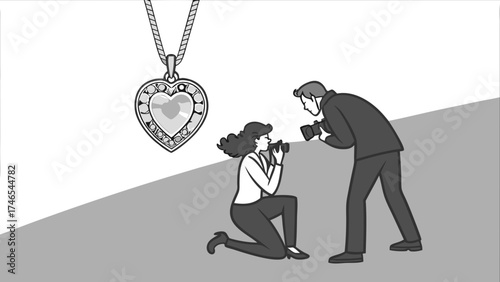 Photographers shooting heart-shaped pendant jewelry photography product photography studio shot advertising image fashion accessory luxury item romantic gift Valentines Day engagement w.