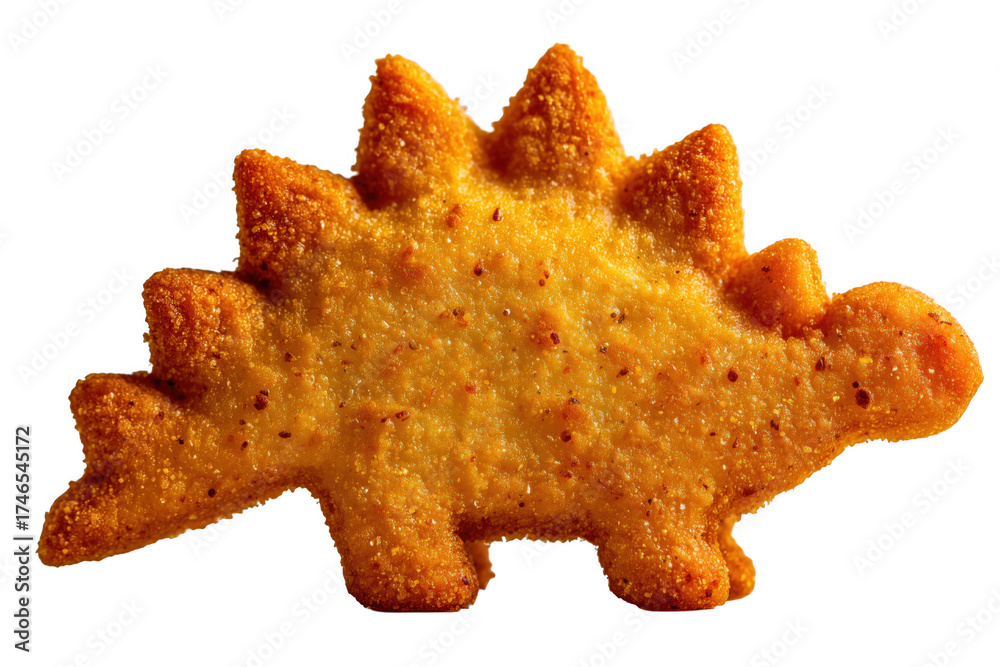 Fototapeta premium Golden dinosaur shaped chicken nugget crispy isolated on a transparent background