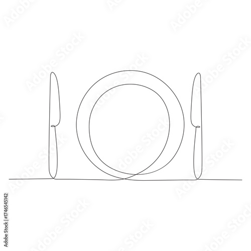 Continuous one line drawing of a knife, spoon, and fork, line art. simple drawing. vector.