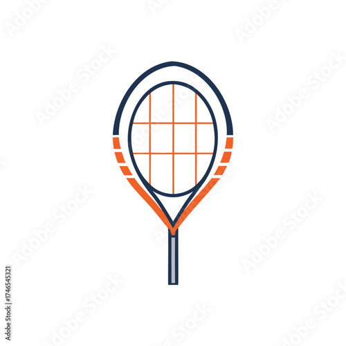 Stylized tennis racket with orange and blue accents