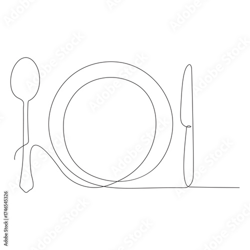 Continuous one line drawing of a knife, spoon, and fork, line art. simple drawing. vector.