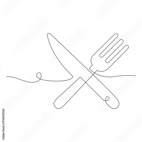 Continuous one line drawing of a knife, spoon, and fork, line art. simple drawing. vector.