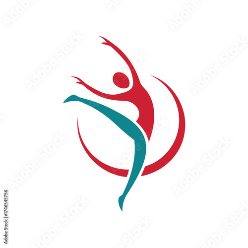 Dynamic dancer silhouette in motion with abstract swirls