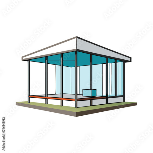 Modern glass enclosed gazebo with seating area