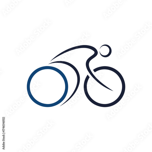 Minimalist cyclist silhouette with abstract wheels