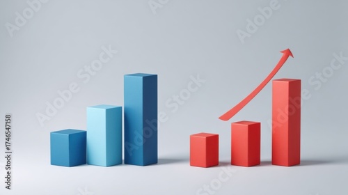 Bar graphs composed of rectangular blocks in blue and red colors show an upward trend indicated by an arrow, Free Download Bar graphs composed of rectangular blocks in blue and red colors show an upward trend indicated by an arrow, - GFXLoad
