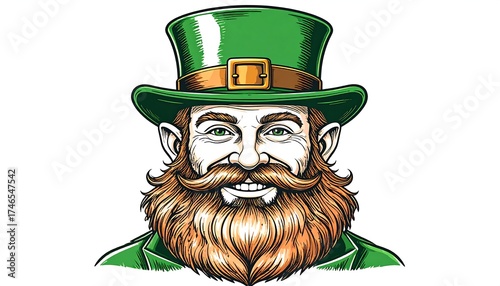 Illustration of a smiling, bearded man wearing a green top hat