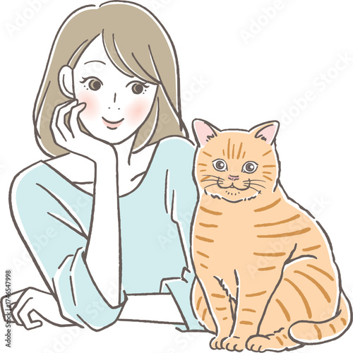 微笑む女性と猫