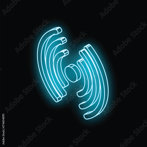 Neon wifi symbol glowing in the dark on a black background