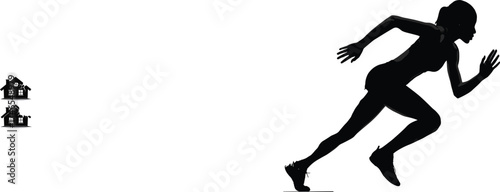 Female athlete sprint start position silhouette vector on white background 