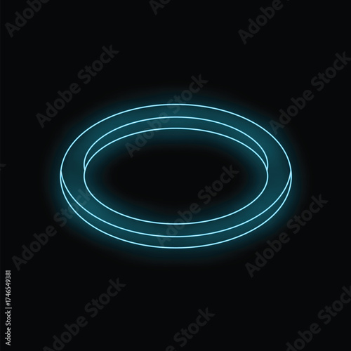 Blue neon light forming a 3d circle shape against a black background, perfect for use as a design element