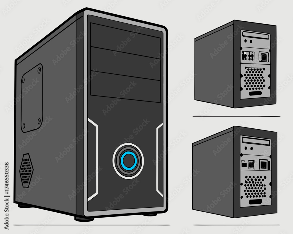 Fototapeta premium Computer security system with lock on a black desktop tower illustrating technology and network protection