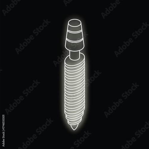 White glowing neon line euro screw fastener vector illustration on black background