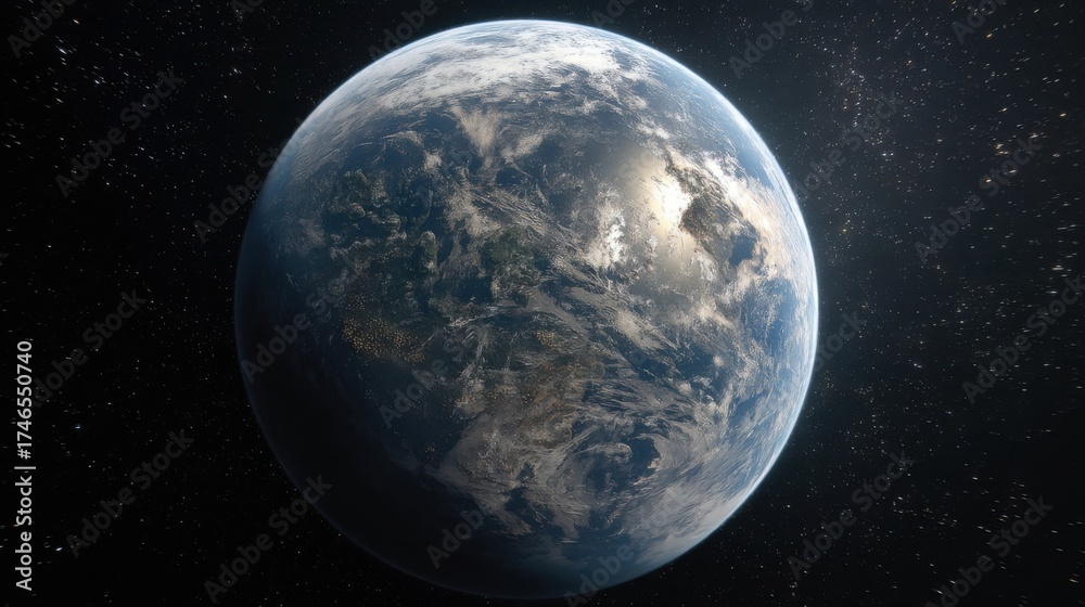 Fototapeta premium The Earth viewed from space showcases blue oceans and white clouds,
