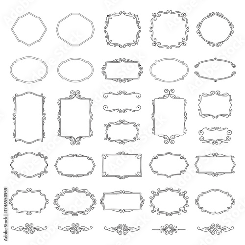 Collection of hand drawn decorative vintage floral frames and borders for design elements