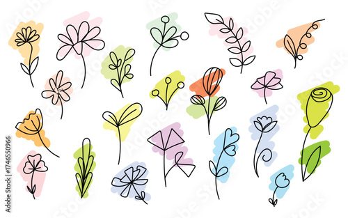 Realistic flower doodles, Hand-drawn botanical art, Garden floral sketch