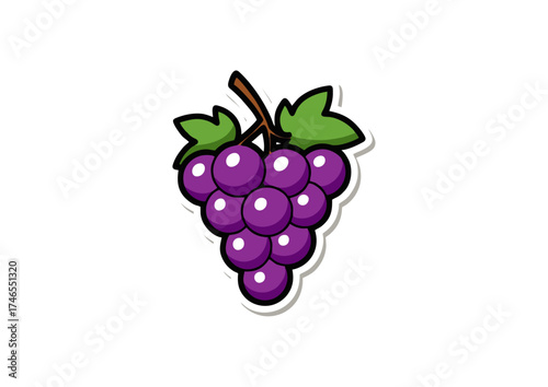 Vibrant purple grapes with leaves sticker vector illustration