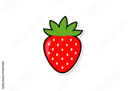 Vibrant red strawberry icon with a green top. A flat design vector illustration of a sweet summer fruit, perfect for logos, stickers, or healthy food concepts