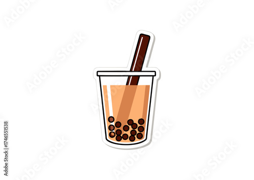 Refreshing Bubble Tea Drink Icon with Tapioca Pearls and Straw, Perfect for Beverage and Lifestyle Content