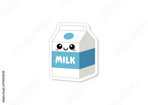 Cute milk carton illustration with a smiling face, perfect for food and beverage-related designs