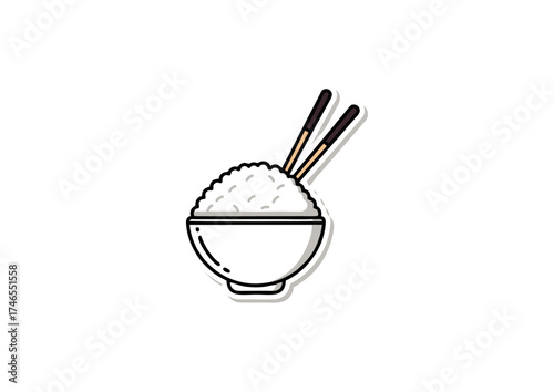Delicious Bowl of Rice with Chopsticks A Simple Icon for Culinary Delights and Food-Related Designs