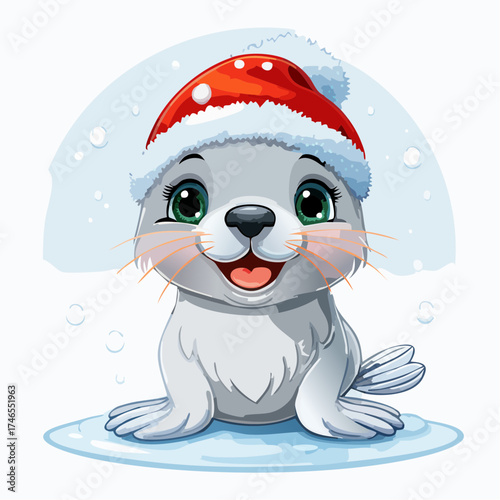 Baby-Seehund mit Schneemütze