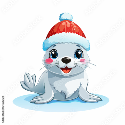Baby-Seehund mit Schneemütze