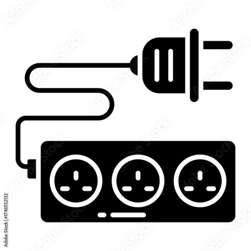 A solid design icon of extension cord