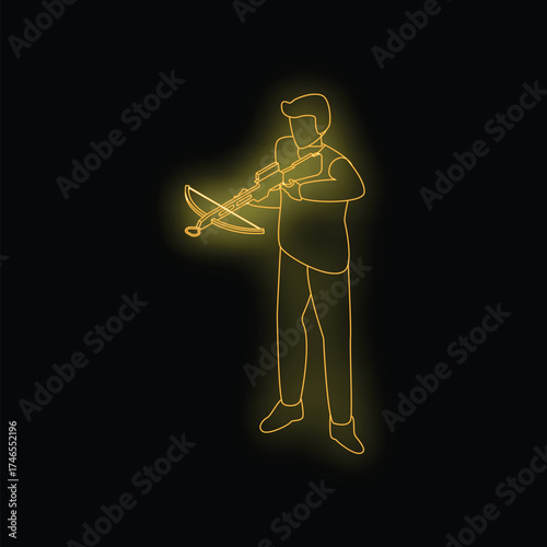 Neon illustration of a businessman holding a crossbow