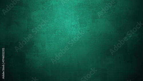 Abstract Dark teal grunge background with rough concrete texture, scratches, and faded paint. Softly lit center and dark edges with a moody, industrial, vintage, cinematic look in deep emerald tones