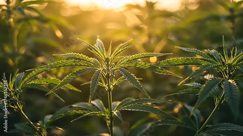 Golden Hour Cannabis Field - A Serene Cultivation Scene.