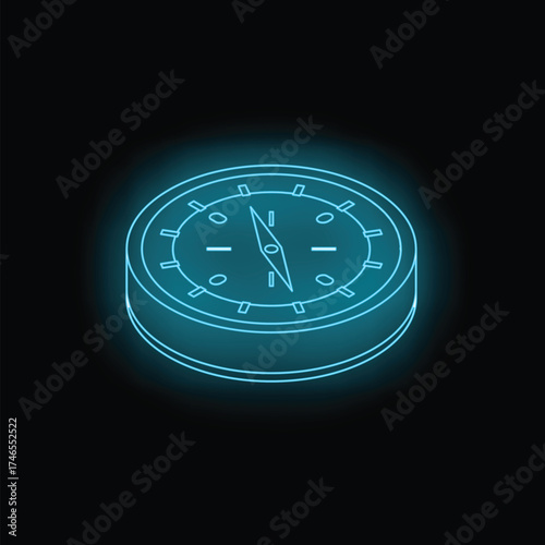 Neon compass pointing north, guiding towards success