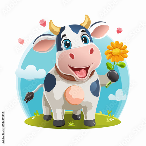 Fröhliche Kuh mit Blume