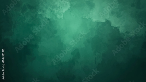 Abstract Dark teal grunge background with rough concrete texture, scratches, and faded paint. Softly lit center and dark edges with a moody, industrial, vintage, cinematic look in deep emerald tones