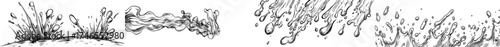 Grunge ink splatter, along with a splash of paints and spray drops, creates a modern set with staining and frame adorned by wet paint drop traces, forming an illustration of splash and drip design,