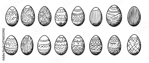 The silhouette of Easter eggs is featured in a cute Easter celebration with eggs, paschal patterns, and decorated eggs in a modern silhouettes illustration set
