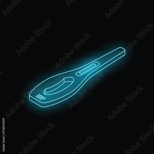 Neon blue pregnancy test glowing on a dark background, representing the anticipation and anxiety of expecting parents