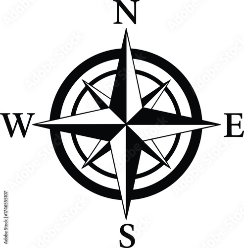 Compass rose illustration, navigation symbol design, directional artwork, travel and exploration graphic, nautical map icon, guidance and orientation emblem