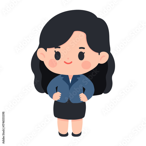Cartoon Illustration of Businesswoman in Blue Blazer