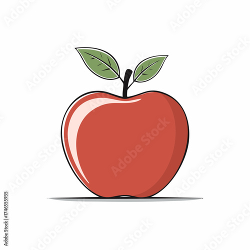 A meticulously drawn red apple illustration against a clean white background enhances simplicity