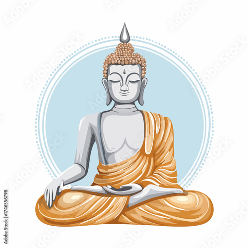 Golden buddha statue illustration symbolizing serenity and enlightenment for peaceful meditation
