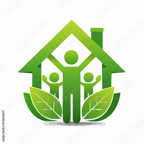 Green family home eco-friendly living environment vector logo illustration concept