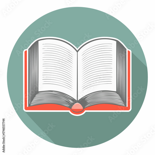 Open Book Icon with Red Cover and Light Green Background Design Illustration