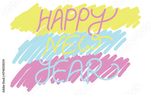 Happy new year doodle, Colorful celebration art, Festive hand lettering