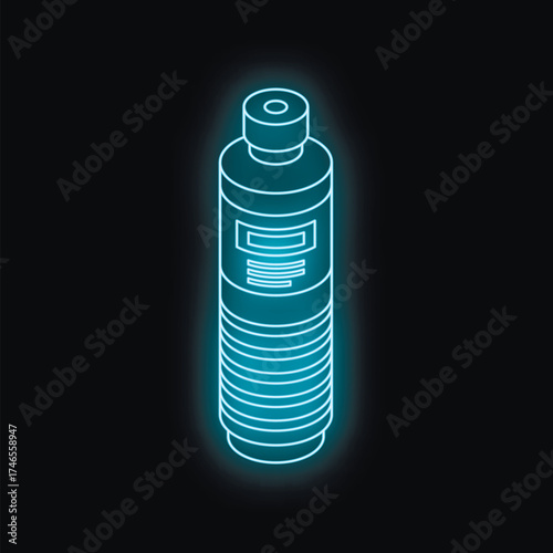 Neon bottle glowing on a dark background, representing health, beauty, or wellness products