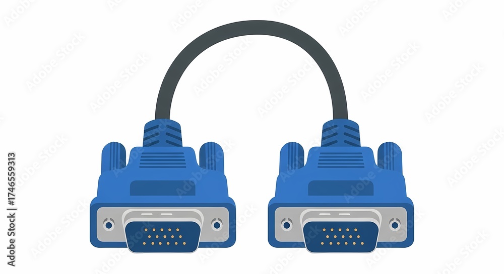 Fototapeta premium VGA Cable Connector Pair Isolated on White Background, Analog Video Interface
