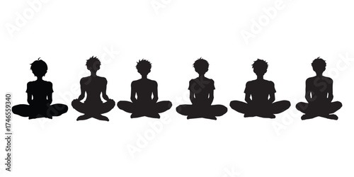 Silhouette of Meditation in Lotus Pose, Mindfulness Yoga Vector Set