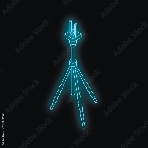 Glowing neon blue tripod holding smartphone, creating a vibrant, futuristic feel, perfect for technology and photography concepts